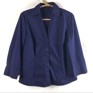 Ann Taylor petite navy blue button up top | 14P